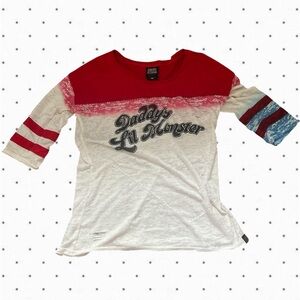 Harley Quinn Cosplay Daddy's Lil Monster Red & White Graphic Baseball Tee